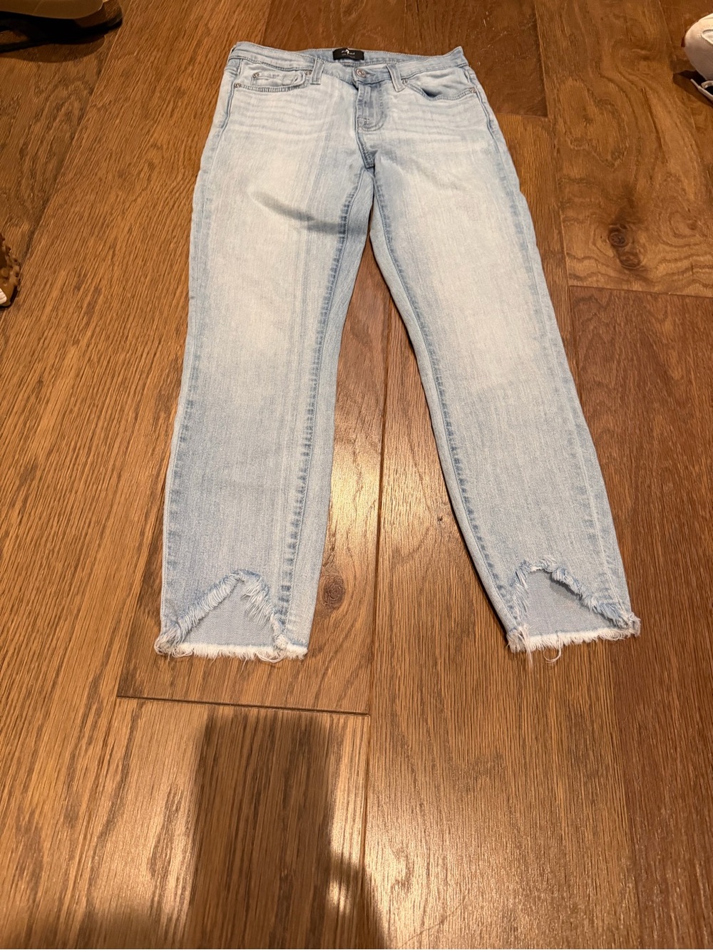 7 For All Mankind Light Blue Frayed Crop Jeans